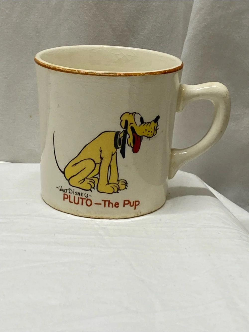 * 1930s Disney Pluto The Pup Ceramic Mug Patriot Salem Mickey Mouse Reverse